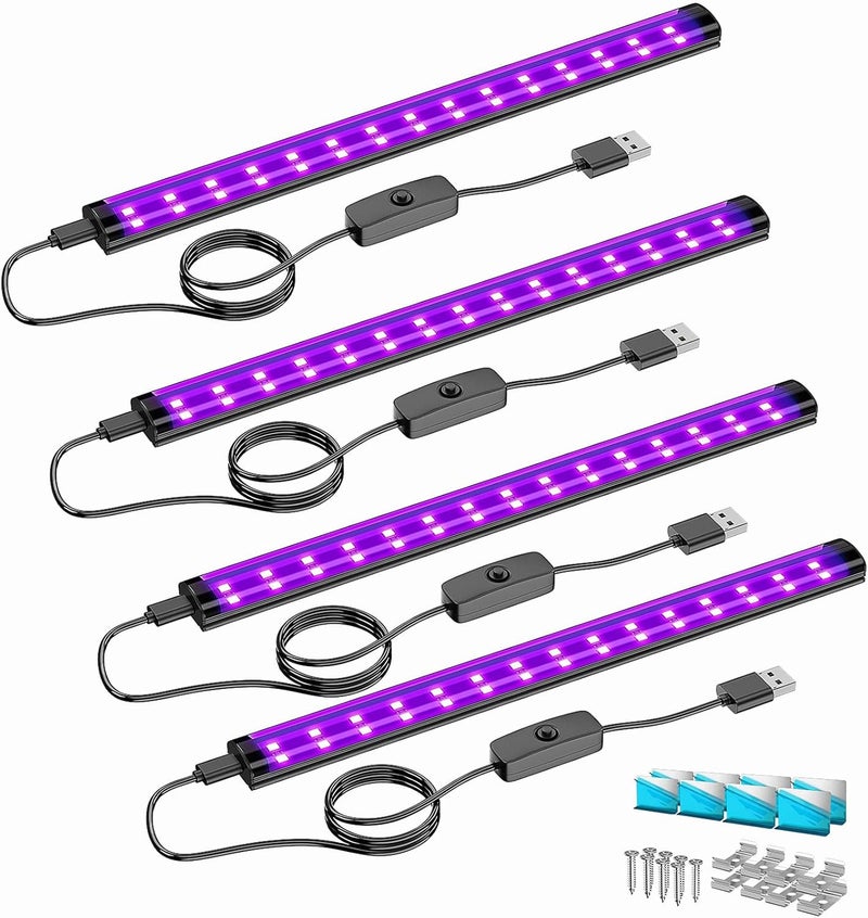 Onforu 4 Pack 10W LED Black Light Bar, 1ft, USB Blacklight Tube, Blacklight Bars with Switch, Black Light for Fluorescent Tapestry Poster, Cabinet, Glow Party, Halloween, Classroom, Body Paint - Image 1